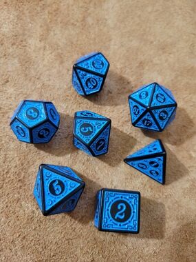 Blue Metal Look RPG Dice Set - 7pc Polyhedral Set